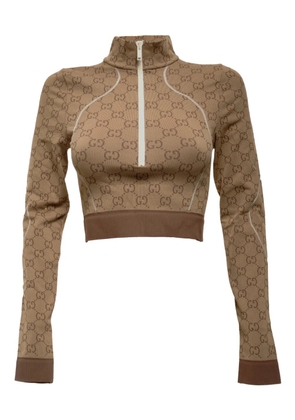 Gucci Pre-Owned 2015-2025 half-zip GG-logo top - Neutrals
