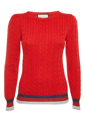Gucci Pre-Owned cable-knit lamé-trim sweater - Red