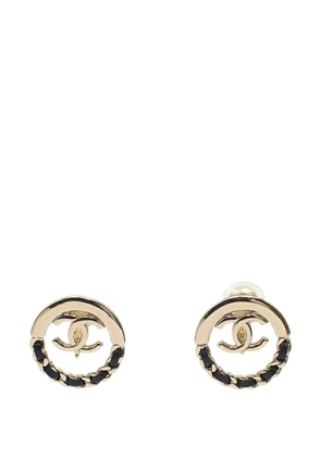 CHANEL Pre-Owned 2022 Gold Plated Leather Woven CC Round Clip on Earrings costume earrings