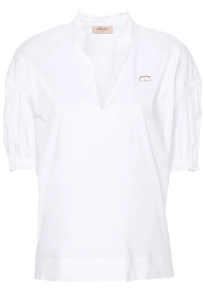 TWINSET logo-plaque ruffled-trim blouse - White