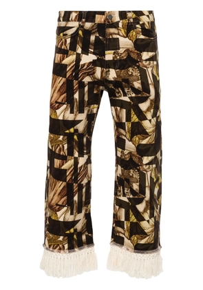 Pierre-Louis Mascia floral-pattern fringed tapered jeans - Neutrals
