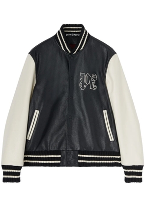 Palm Angels monogram-print leather varsity jacket - Black
