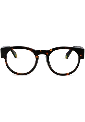 Off-White Eyewear logo-plaque round-frame glasses - Brown