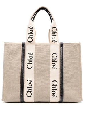 Chloé large Woody linen tote bag - Neutrals