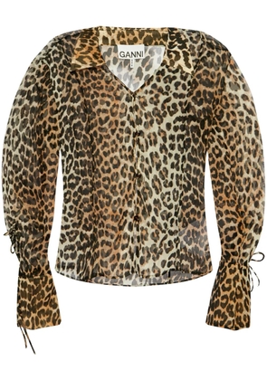 GANNI animal-print long-sleeve blouse - Neutrals
