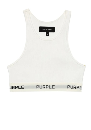 Purple Brand logo-tape cropped top - White