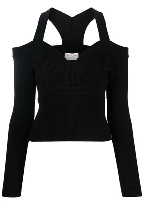 Alexander McQueen exposed shoulder knit top - Black