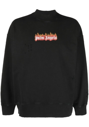 Palm Angels Burning Logo-print distressed sweatshirt - Black