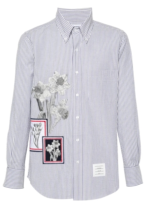 Thom Browne floral-embroidered striped shirt - Blue