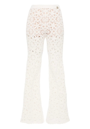 TWINSET floral-crochet flared trousers - Neutrals