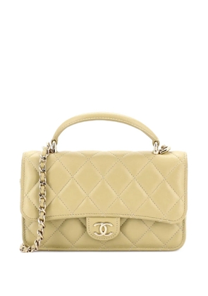 CHANEL Pre-Owned Classic Top Handle Flap Phone Holder with Chain Quilted Lambskin crossbody bag - Neutrals