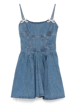 Self-Portrait denim flared mini dress - Blue