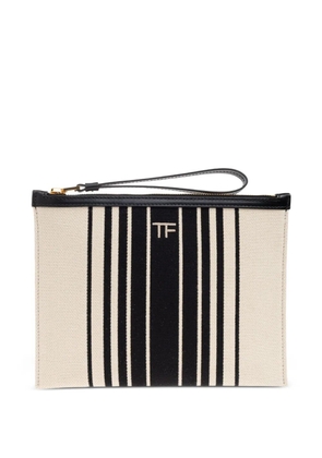 TOM FORD striped canvas clutch - Neutrals