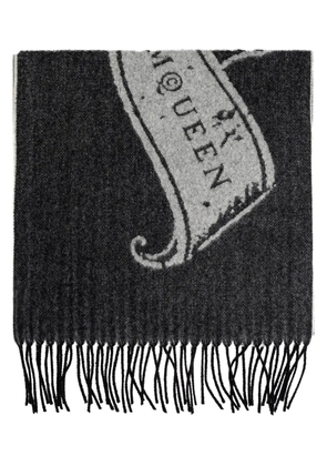 Alexander McQueen fringed logo-print scarf - Black
