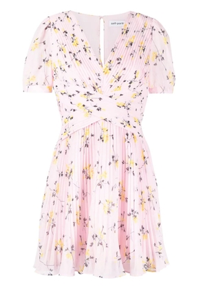 Self-Portrait floral-print pleated minidress - Pink