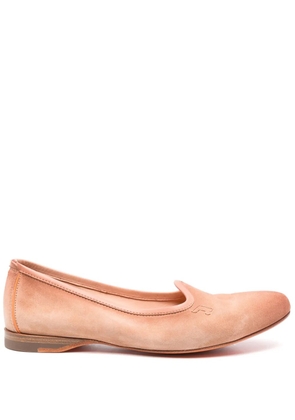 Santoni embroidered-logo suede slippers - Brown