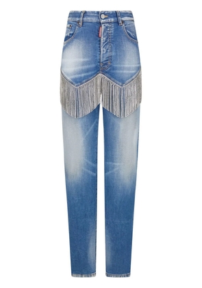 DSQUARED2 slim-cut rhinestone-fringe jeans - Blue
