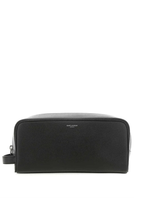 Saint Laurent logo-stamp leather pouch - Black
