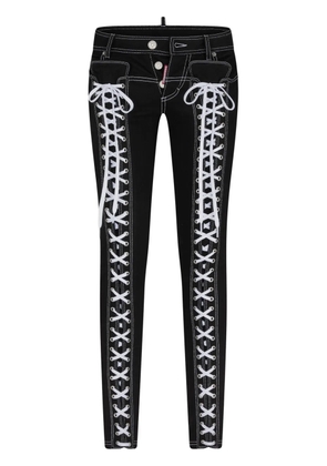 DSQUARED2 logo-embroidered lace-detailing tapered jeans - Black