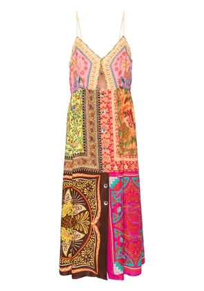 FARM Rio Mixed Scarves-print midi dress - Orange