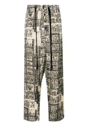 Uma Wang graphic-print straight-leg trousers - Neutrals