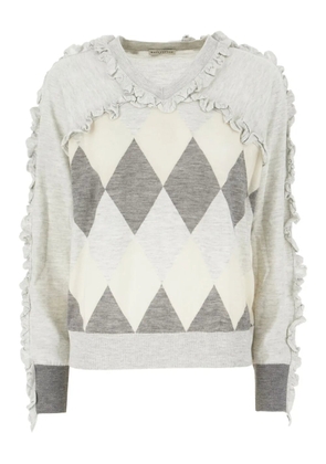 Ballantyne ruffle-trimmed diamond-pattern sweater - Grey