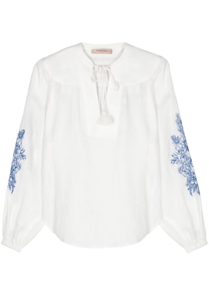 TWINSET floral-embroidery chambray blouse - White