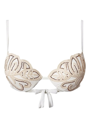 TWINSET rhinestone-embellished embroidered bikini top - White