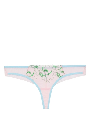 Dora Larsen floral-embroidered low-rise thong - Blue