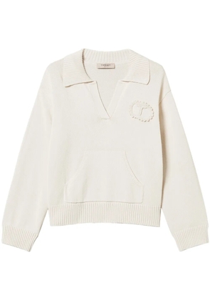 TWINSET crochet-patch polo sweater - Neutrals