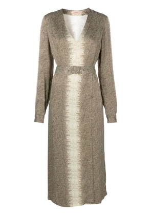 TWINSET lizard-print belted midi dress - Neutrals