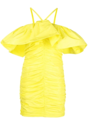 MSGM ruched ruffle-trim mini dress - Yellow