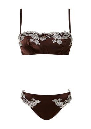TWINSET lace-trim satin bra set - Brown
