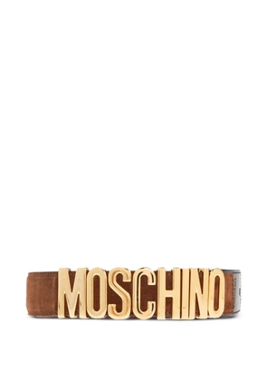 Moschino logo-plaque suede belt - Brown