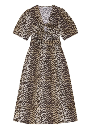 GANNI leopard-print midi dress - Brown