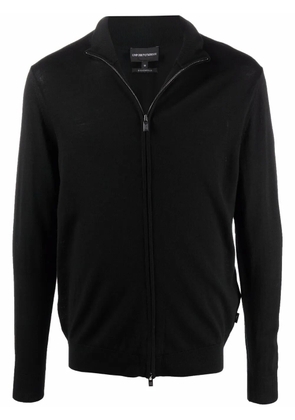 Emporio Armani zip-up virgin wool cardigan - Black