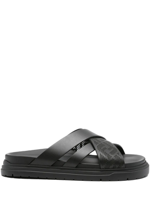 FENDI cross-strap leather slides - Black
