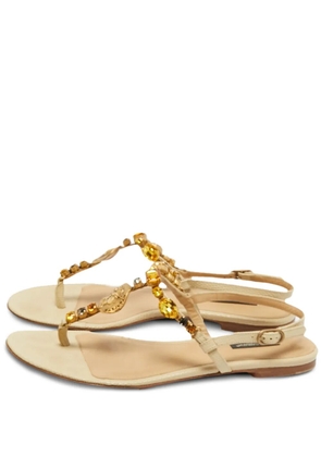 Dolce & Gabbana Pre-Owned lizard-embossed embellished flat sandals - Neutrals