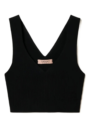 TWINSET ribbed V-neck crop top - Black