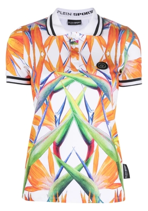 Plein Sport floral-print cotton polo top - White