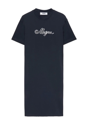MSGM logo-embroidered midi dress - Blue