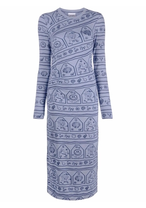 GANNI zodiac logo-print stretch-jersey dress - Blue