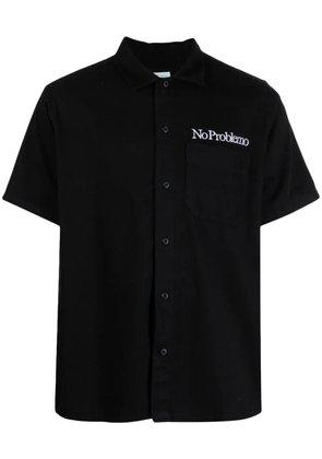 Aries slogan-embroidered cotton shirt - Black