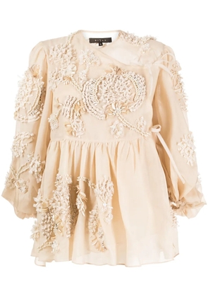 Biyan floral-embroidered silk blouse - Neutrals