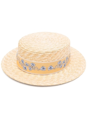 Borsalino floral-embroidered straw hat - Neutrals
