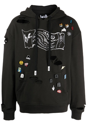 Haculla distressed pin-detailed hoodie - Black