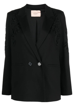 TWINSET floral-embroidered double-breasted blazer - Black