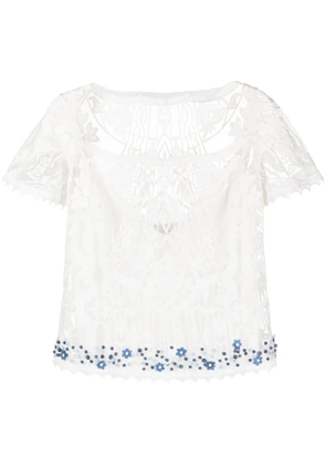 Gemy Maalouf square-neck lace-embroidery blouse - White