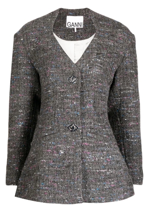 GANNI fitted wool-blend blazer - Grey