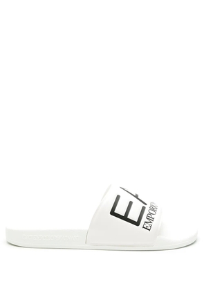 Ea7 Emporio Armani logo-embossed faux-leather slides - White